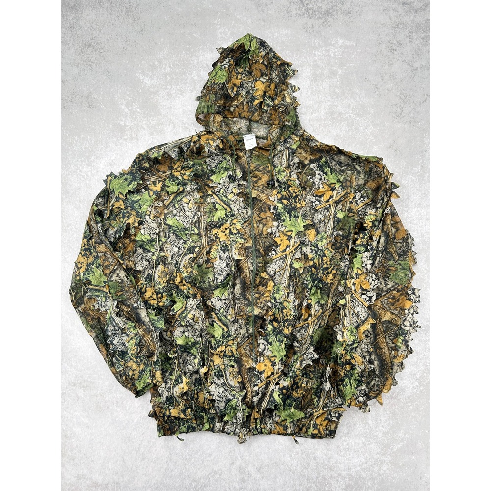 Pellor Mens 3D Leafy Camouflage Hunting Jacket Ghillie Suit Hooded Coat Green XL
